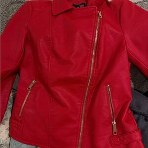 A.N.A. Red Asymmetrical Zip Faux by Leather Jacket -